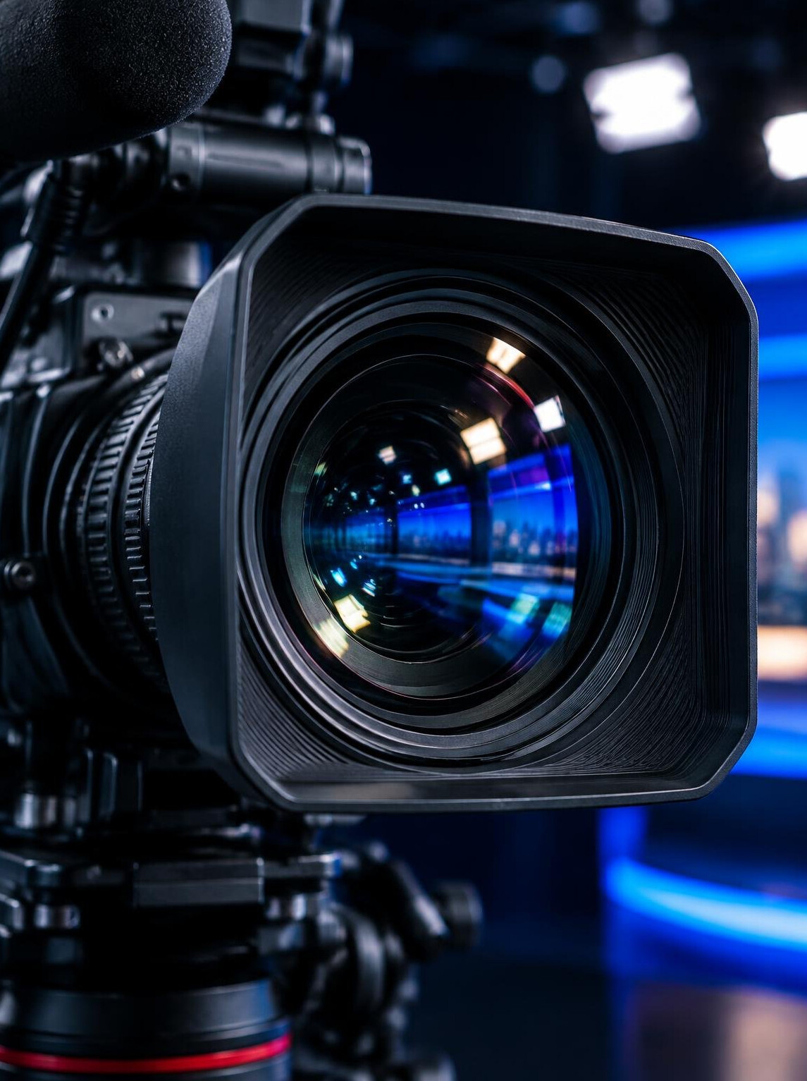 Close-up of a broadcast camera lens